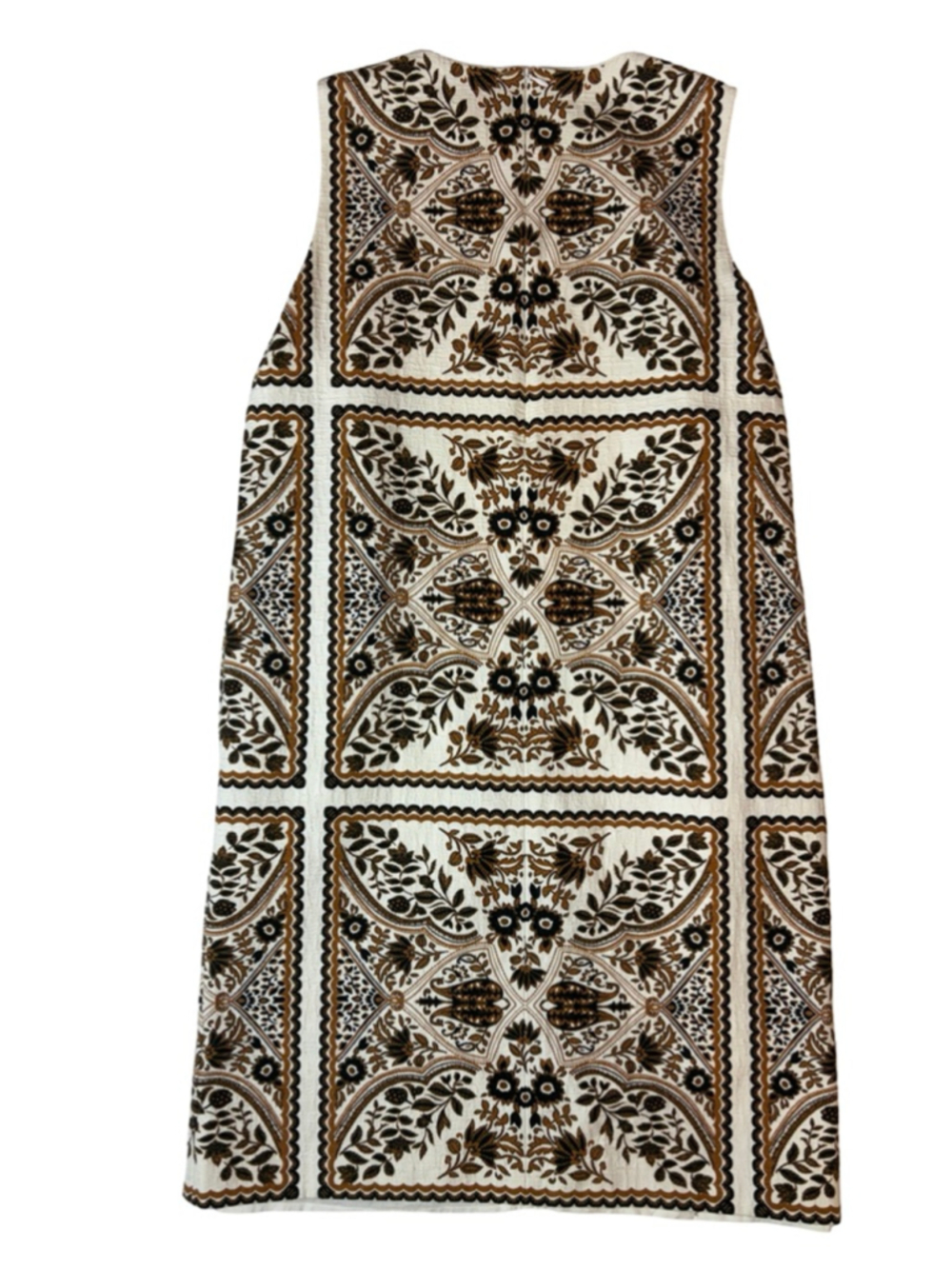 Max Mara Studio Brown Ivory Ornate Floral Tapestry Shift Dress Sleeveless Italy